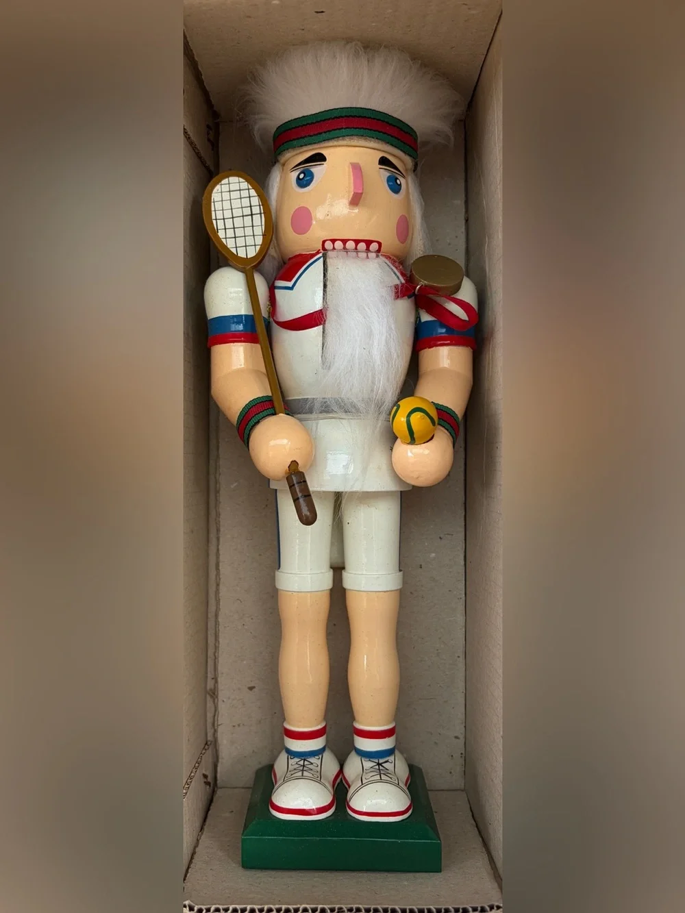 🎾Vintage Tennis Player Nutcracker Wooden Christmas Decor Original Box🎾